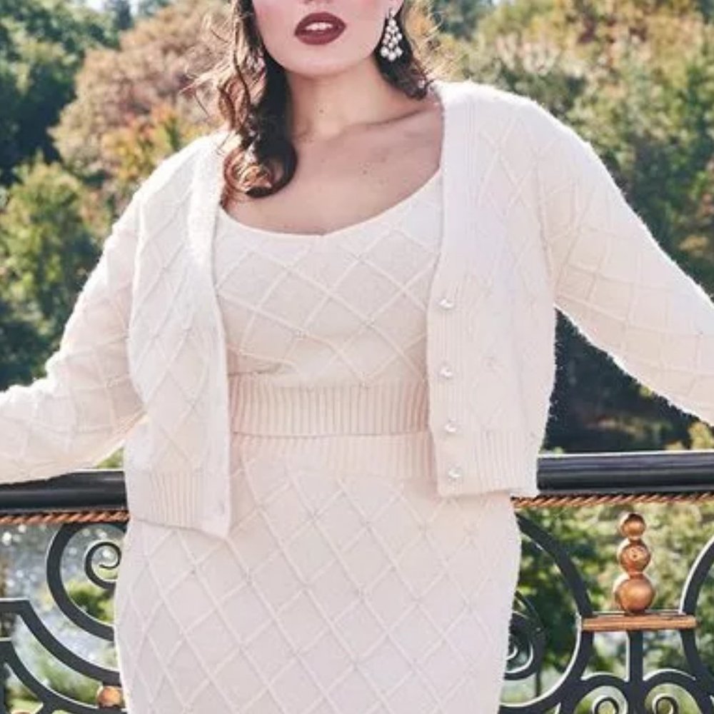 new ELOQUII pearl cableknit ivory heavyweight cardigan sweater 14 16 - Picture 1 of 11